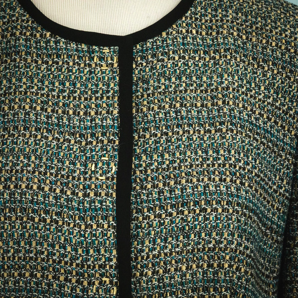 Hugo Boss Size 10 Jotila Boucle Tweed Metallic Snap Collarless Lined Wool Blazer - Picture 3 of 9